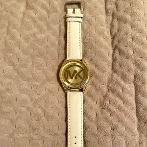 Michael Kors Watch White Band Gold Face Needs Battery!
